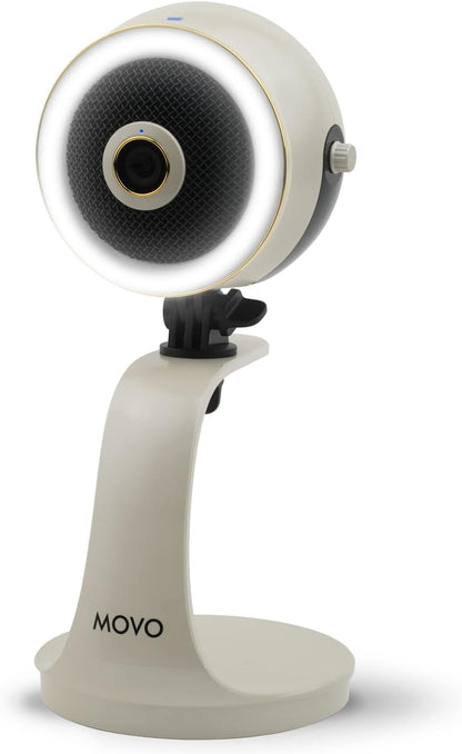 Movo WebMic HD Pro All-in-One Webcam with Mic and Ring Light in Pearl White- 1080p HD Camera, Pro Cardioid Condenser Microphone, LED Ring Light -HD Webcam For Streaming, Video Calls, Recording, Gaming