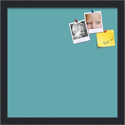 PinPix 15x15 Inch Cork Bulletin Board. This Decorative Framed Pin Board Comes with Aqua Pastel Design and a Satin Black Frame. Ideal for Home Office Decor or Message Board (PinPix-1806)