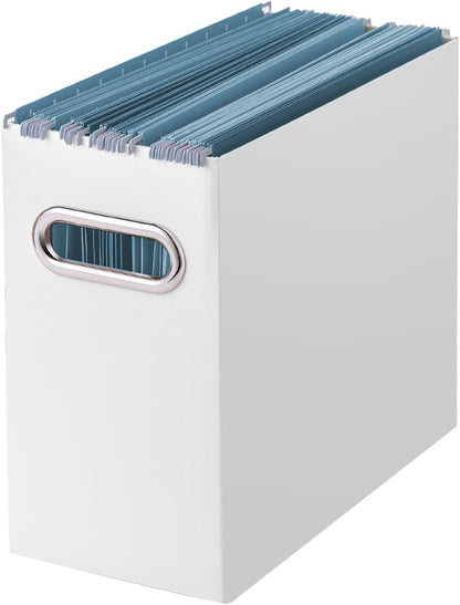 Oterri File Organizer, 1 Pack Small Storage Box, Cardboard File Folder Organizer, Collapsible File Box for Hanging File Folders Letter Size, Portable Filing Organizer with Handle (White)