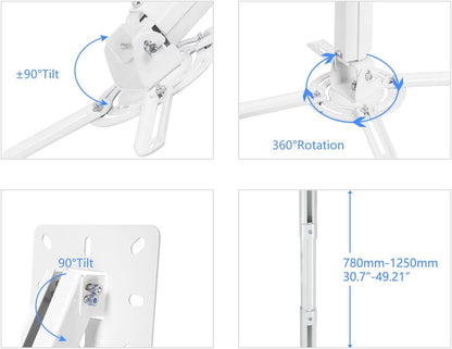suptek White Projector Ceiling Mount Bracket Fits Flat or Sloped Ceiling Height Adjustable with Extendable Length 30.7-49.21inch,for LCD/DLP Projectors,White (PR05LW)