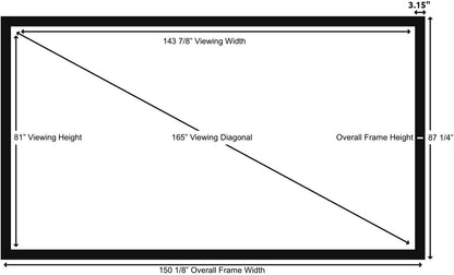 Silver Ticket Products STR Series 6 Piece Home Theater Fixed Frame 4K / 8K Ultra HD, HDTV, HDR & Active 3D Movie Projection Screen, 16:9 Format, 165" Diagonal, Woven Acoustic Material STR-169165-WAB
