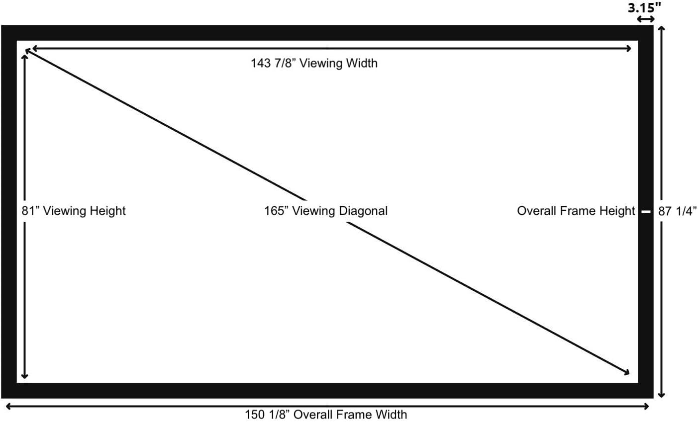 Silver Ticket Products STR Series 6 Piece Home Theater Fixed Frame 4K / 8K Ultra HD, HDTV, HDR & Active 3D Movie Projection Screen, 16:9 Format, 165" Diagonal, Silver Material STR-169165-S
