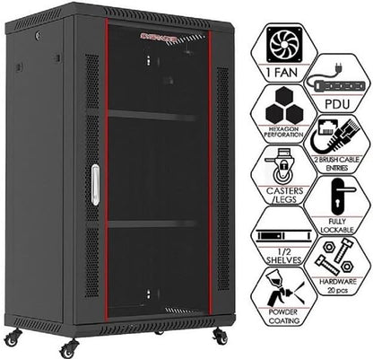 Sysracks - Server Rack – Wall Mount Rack - Locking Cabinet for Network - Electronics - Security - Audio - Video - AV Equipment - Data Rack - Legs/Power Strip/Shelf/Fan - 24-Inch Deep (27U)