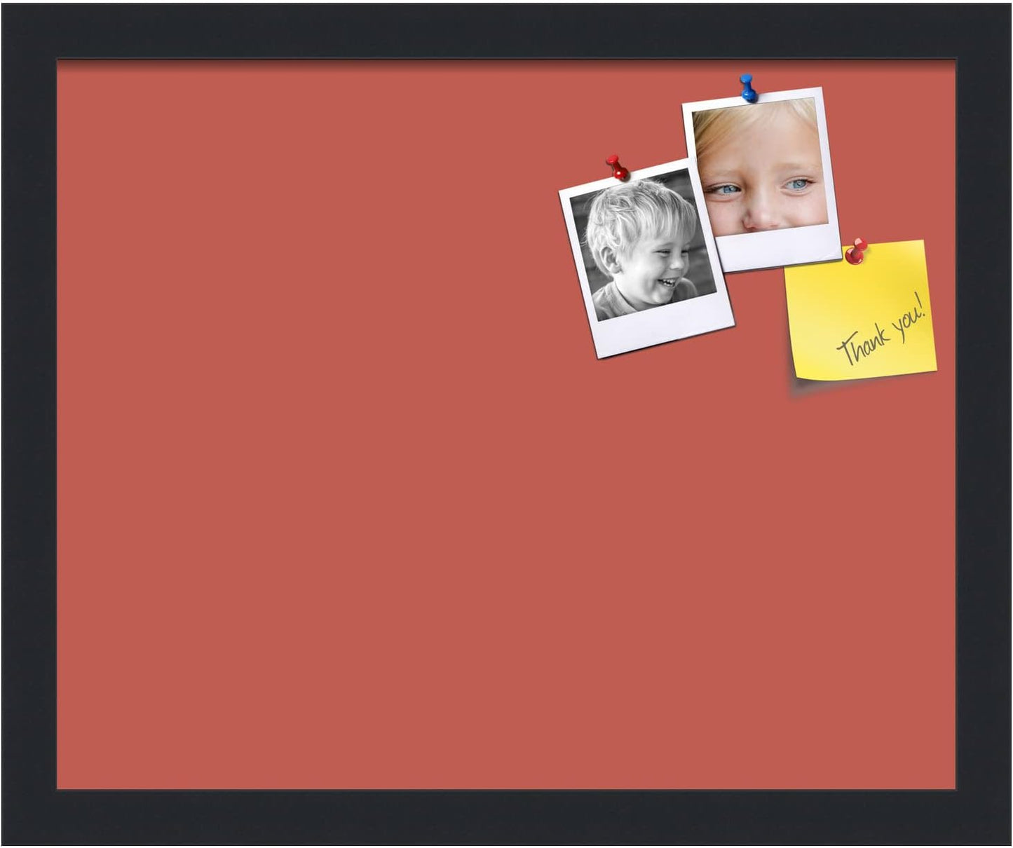 PinPix 16x13 Inch Cork Bulletin Board. This Decorative Framed Pin Board Comes with Crimson Pastel Design and a Satin Black Frame. Ideal for Home Office Decor or Message Board (PinPix-1807)