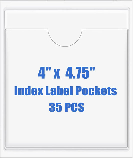 Origin-Joy 35 PCS Self Adhesive Index Card Pockets with Top Open, Clear Plastic Label Holder for Cards of Note, Library and Business, Adhesive Label Pockets & Card Holder (4 x 4.75 inch)