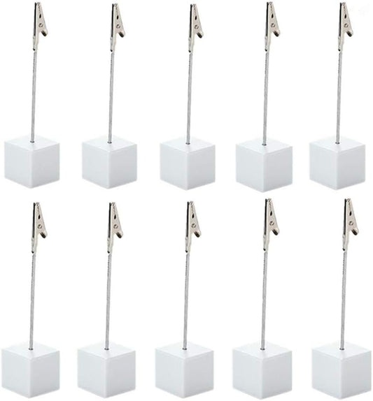 10pcs Table Number Holder Name Place Card Holder Memo Clip Holder Stand Note Holder Pictures Card Paper Menu Clip (Pure White)