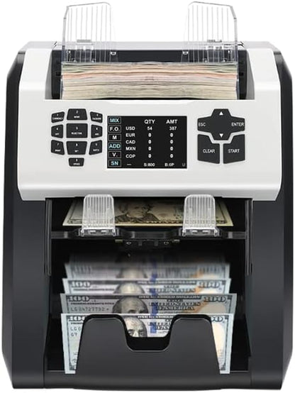 S75 Bill Counter and Sorter, Money Counter Machine Mixed Denomination, Two Pockets Cash Value Counter, Counterfeit Detection 2 CIS/UV/MG/IR, Serial Number, Multi Currency,2Yr Warranty