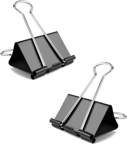 Extra Large Binder Clips, 12 Pack, 2.4 Inch, Standard 60mm, Black, Jumbo Paper Clips, Fold Clamp, Office and School Supplies, with Storage Container