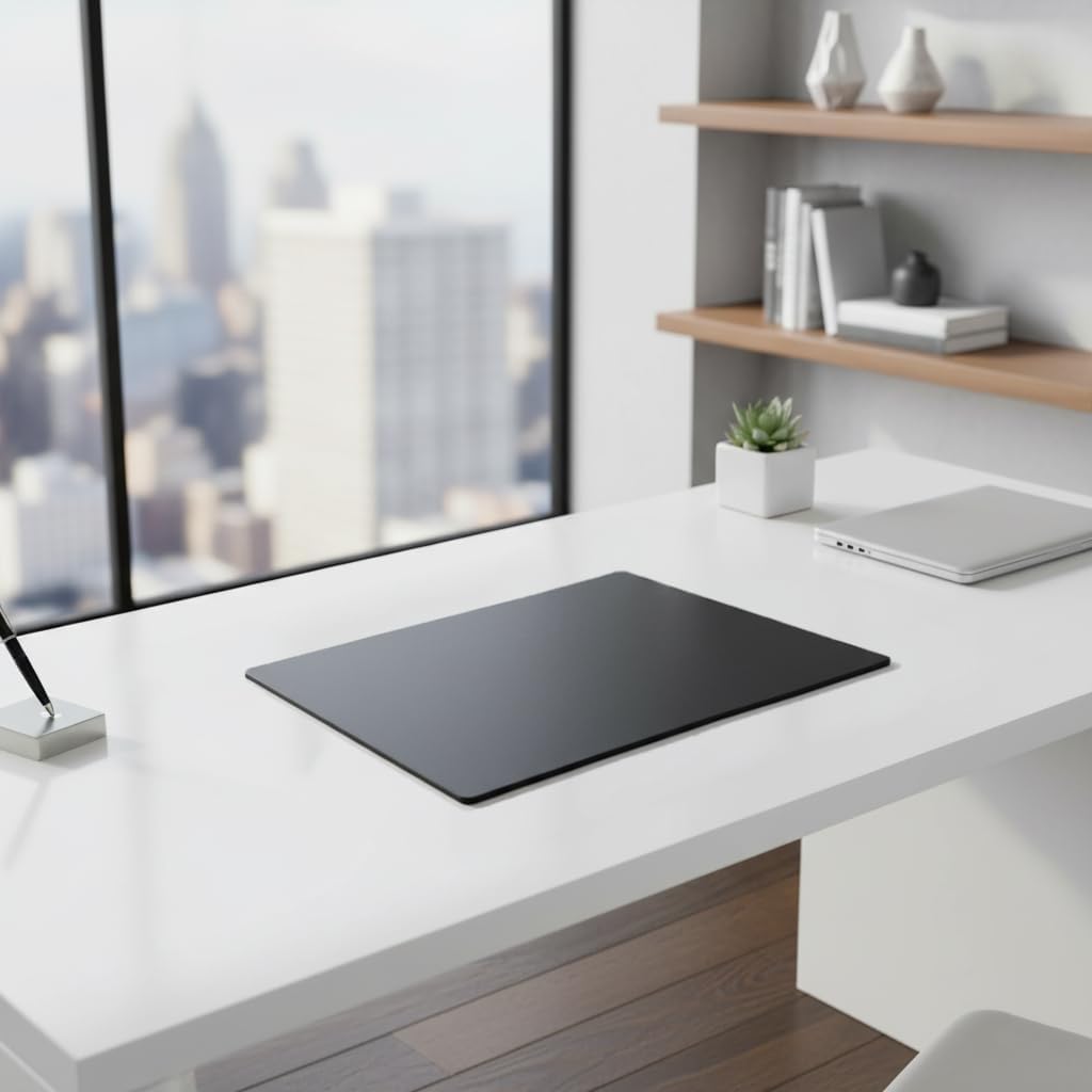 Dacasso 24" x 19" Black Leatherette Luxury Desk Pad Blotter w/Out Side Rails for Writing - Executive Desk Surface Protector & Essential Office Decor