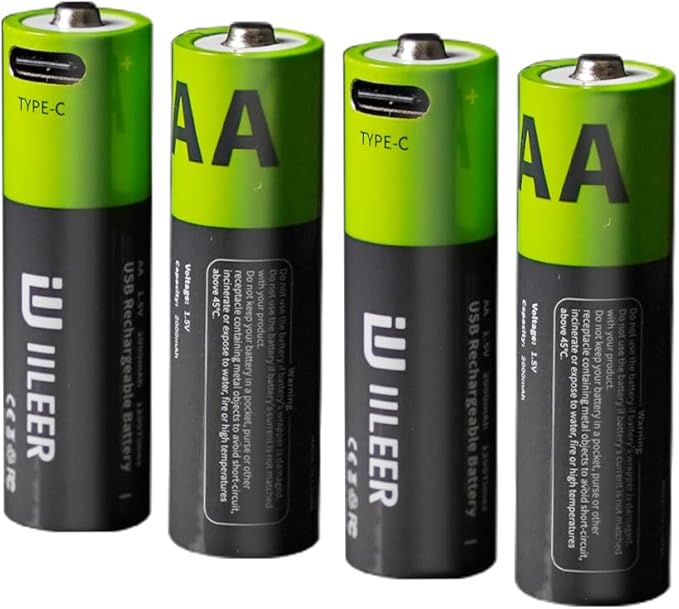 2000mAh USB-C Rechargeable AA Batteries, 1200 Cycles Life, Fast Charging with Type-C Cable, for Gaming Controllers, Mouse, Keyboard & Home Electronics, Black Green (16)