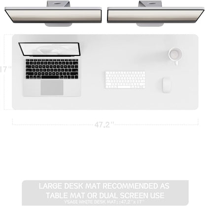 YSAGi Non-Slip Leather Desk Pad Long Size, Waterproof Laptop Computer Desk Keyboard Mat, Table Protector Blotter Mat, Large Mouse Pad for Office/Work/Home/Decor(White, 47" x 17")