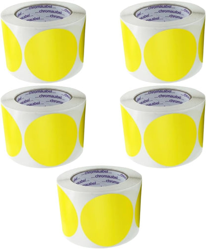 ChromaLabel 3 Inch Circle Sticker Labels, Easy to Write On Round Colored Stickers, Permanent Adhesive Labels, 500 Sticky Dots per Roll, Yellow Dot Stickers - Case of 5