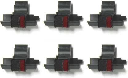 (6 Pack) Calculator Ink Roller Fits Sharp EL-1801V EL-1750V EL-1611V Casio HR-170RC HR-200RC HR-300RC Canon P23-DHV-3 and More Black/Red IR-40T CP-13 EA-772R Compatible/Replacement by COMPUMATIC