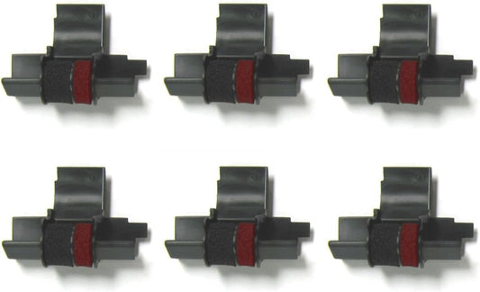 (6 Pack) Calculator Ink Roller Fits Sharp EL-1801V EL-1750V EL-1611V Casio HR-170RC HR-200RC HR-300RC Canon P23-DHV-3 and More Black/Red IR-40T CP-13 EA-772R Compatible/Replacement by COMPUMATIC