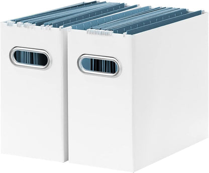 Oterri File Organizer, 2 Packs Small Storage Box, Cardboard File Folder Organizer, Collapsible File Box for Hanging File Folders Letter Size, Portable Filing Organizer with Handle（White）