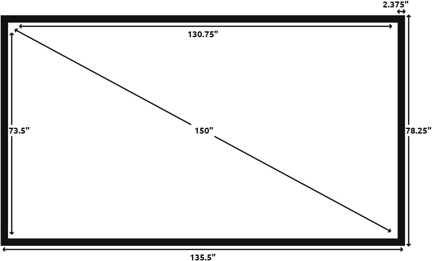 Silver Ticket Products STR Series 6 Piece Home Theater Fixed Frame 4K / 8K Ultra HD, HDTV, HDR & Active 3D Movie Projection Screen, 16:9 Format, 150" Diagonal, Grey Material STR-169150-G