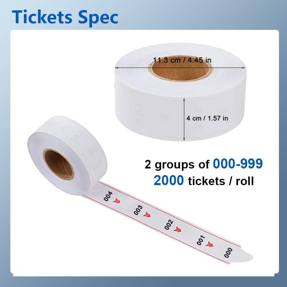 Take-A-Number System Ticket Dispenser with Counter Stand and 1 Roll 3 Digit Queue Ticket 2000 Tickets for Queue Call System (K-T-3-ES)