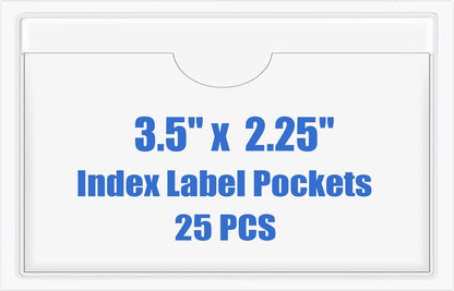 Origin-Joy 25 PCS Self-Adhesive Index Label Pockets, Clear Plastic Peel & Stick Card Holders with Top Open for Loading (3.5 x 2.25 inch)