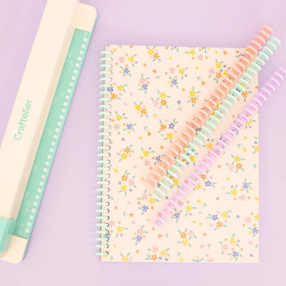 Craftelier - 30 Holes Binding Machine for Planners - A4, A5, A6, A7 and US Letter Size Formats - Includes 6 Spines of Pastel Tones - 5 Sheet Capacity Punch for Notebooks Making and Scrapbooking