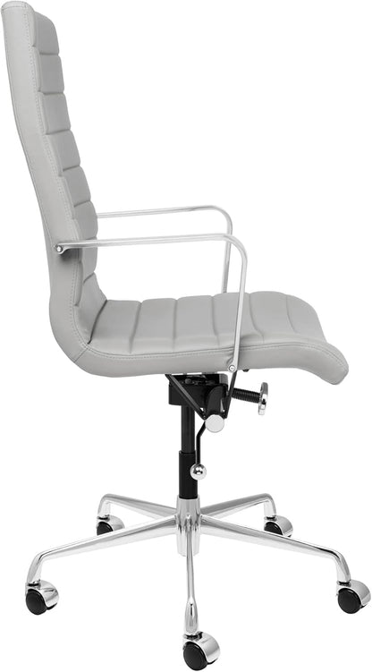 Laura Davidson Furniture SOHO II Ribbed Office Chair - Tall Back Desk Chair with Arm Rest, Swivel & Cushion Availability, Made of Faux Leather, Grey, Computer Chair