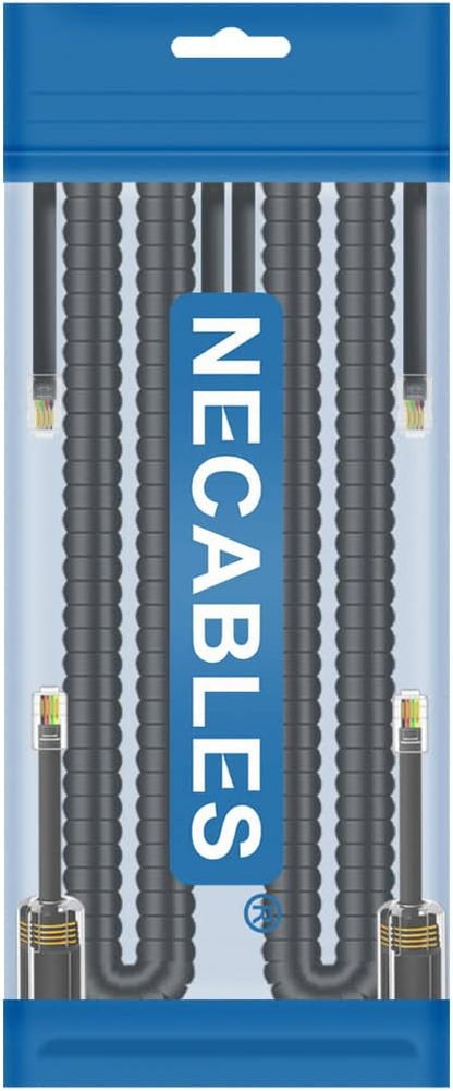 NECABLES 2+2Pack No Tangle Phone Cord for Landline 2pcs Telephone Handset Cord and 2pcs Detangler for Desk Phone Black