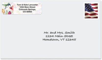 Colorful Images Fluttering Hummingbirds Rolled Personalized Return Address Mailing Labels with Dispenser, Customize with Name & Shipping Address, 500 ¾” x 2½ Self Adhesive, Easy Peel Label Roll