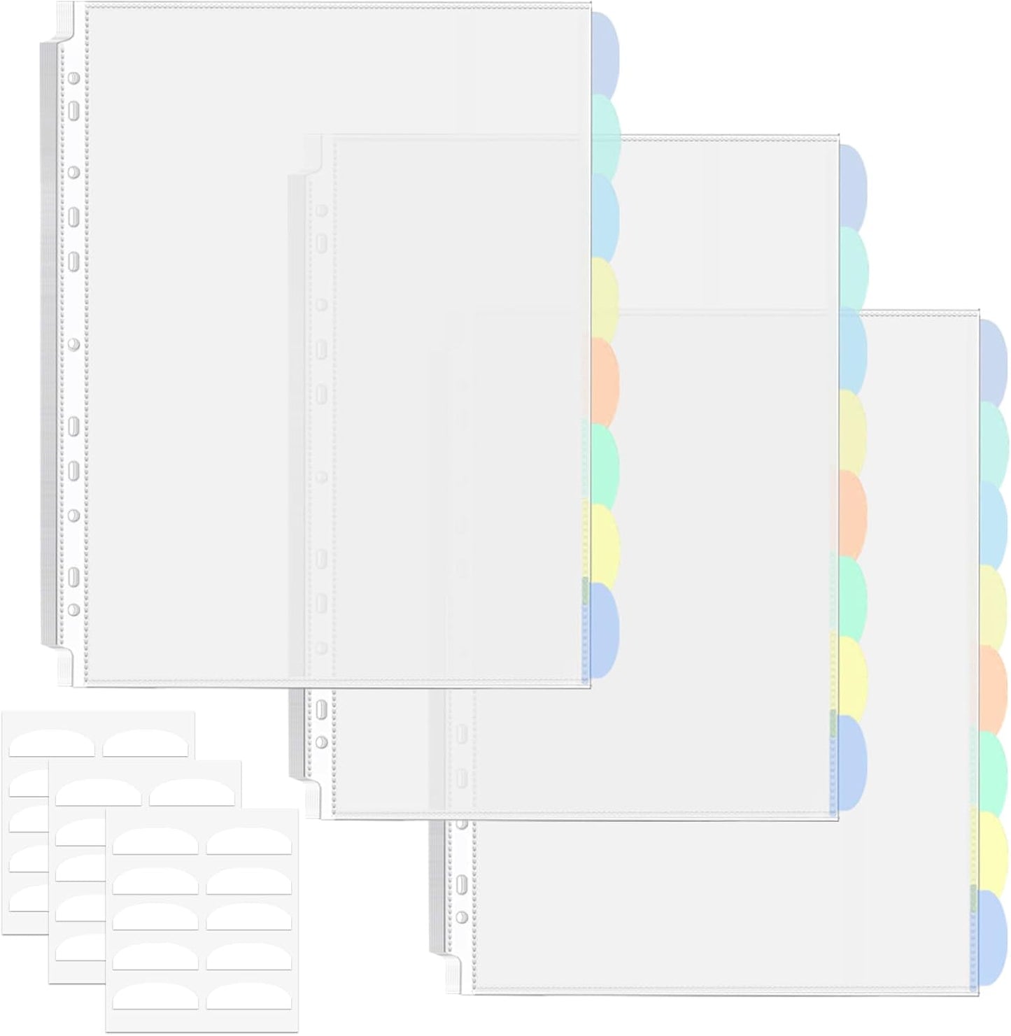 3 Set of 24 Pack Sheet Protectors 8.5 x 11 Inch, Letter Size Sleeves Binder Index, Dividers Pocket for 2/3/4 Ring Binder Dividers with 8 Tabs, Clear Page Protectors Organizer for School Home Office