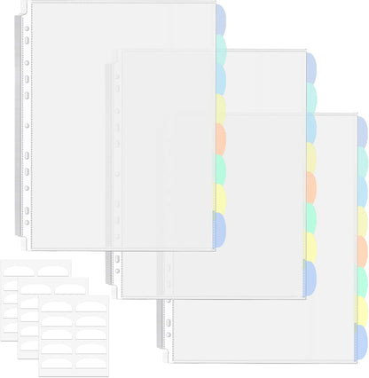 3 Set of 24 Pack Sheet Protectors 8.5 x 11 Inch, Letter Size Sleeves Binder Index, Dividers Pocket for 2/3/4 Ring Binder Dividers with 8 Tabs, Clear Page Protectors Organizer for School Home Office
