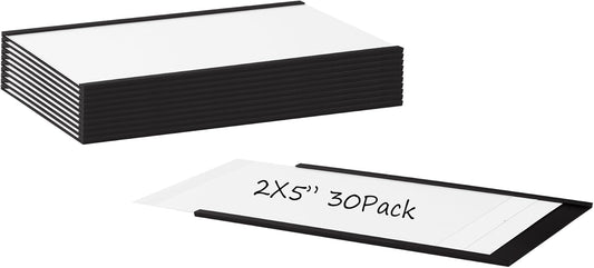 Realth C Channel Magnetic Label Holders 30 Pack 2'' x 5'' with Paper Inserts and Clear Plastic Protectors, Magnetic Data Card Holders File Cabinet Labels for Metal Racks and Shelves