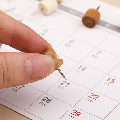 114 Pcs Wood Push Pins, 2 Colors and 7 Types Decorative Thumb Tacks Wooden Head Pin Map Tacks Marking Pin, Wood Thumb Tacks Decorative for Bulletin Boards Craft Projects with Storage Box