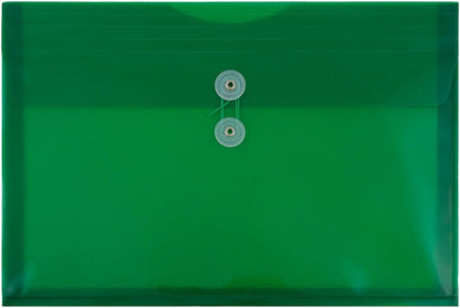 JAM PAPER Plastic Envelopes with Button & String Tie Closure - Legal Booklet - 9 3/4 x 14 1/2 - Green - 12/Pack
