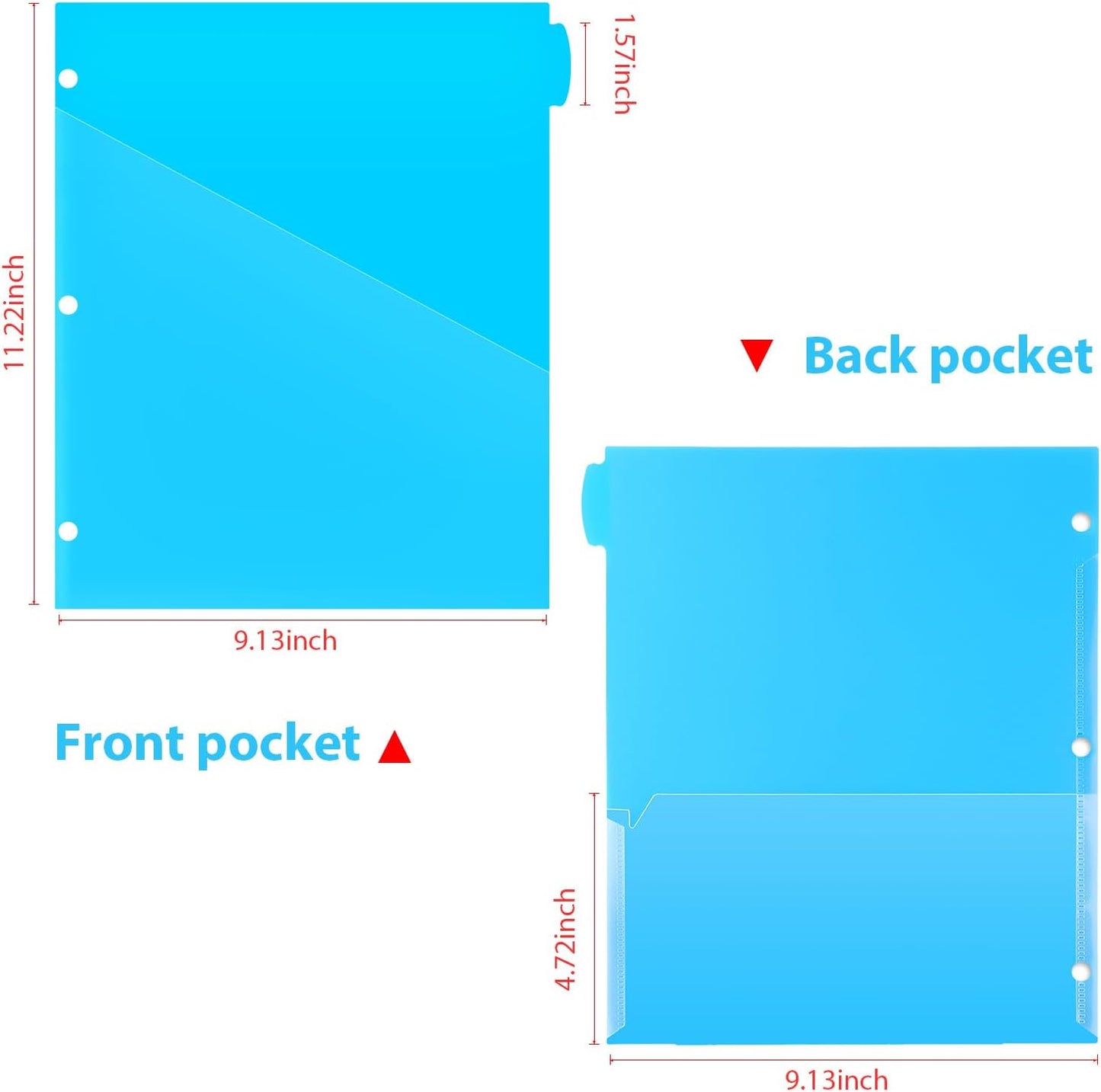 8 Tabs Plastic Dividers with 2 Clear Pockets - 3 Sets, Pocket Dividers for 3-Ring Binders, Multi-Color Binder Dividers, Total 24 Tabs