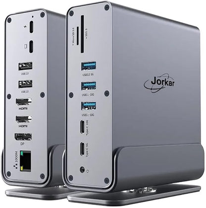 Vertical Laptop Docking Station 3 Monitors, 15-in-1 USB C Dock Station Hub Triple Display with 2X 4K HDMI & 1x DP, 10Gbps USB-C and USB-A 3.2 Data, 100W PD Charging+Ethernet+SD/TF+Audio