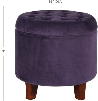 HomePop Home Decor | Upholstered Round Velvet Tufted Foot Rest Ottoman | Ottoman with Storage for Living Room & Bedroom | Decorative Home Furniture, Purple
