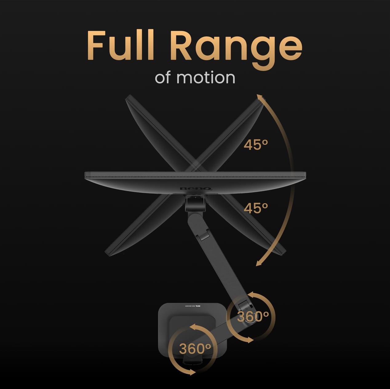 BenQ BSH01 Ergo Monitor Arm -Gas Spring Monitor Stand for Up to 45'' & 44lbs Screens, Heavy Duty, Quick Installation, No Sagging, Top Clamp and Grommet Base, Reinforcement Plate, VESA 75x75 &100x100mm