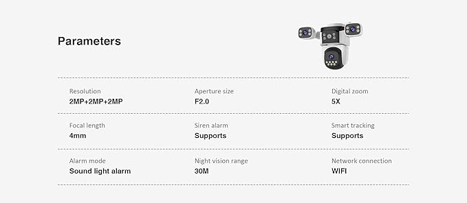 Cameras for Home Security, Outdoor PTZ Camera, 6MP Triple-Lens 360° Panoramic, Auto-Tracking Full-Color Night Vision, IP66 Weatherproof