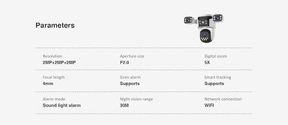 Cameras for Home Security, Outdoor PTZ Camera, 6MP Triple-Lens 360° Panoramic, Auto-Tracking Full-Color Night Vision, IP66 Weatherproof