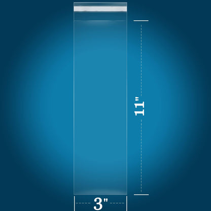 iMailer - 1000 Pcs - 3" x 11" Clear Polypropylene PP Self Seal Cellophane Bags, Food Safe, Limited Reuse, Extruded Construction, Self Sealing, Pretzel, Chocolate, Candy, Cookie Bags