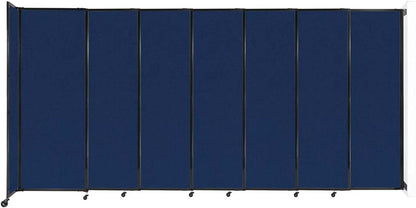 Wall-Mounted Sliding StraightWall Room Divider | Adjustable Widths | Locking Wheels | Room Separator | Up to 15'6" Wide x 7'6" Tall Navy Blue Fabric Panels