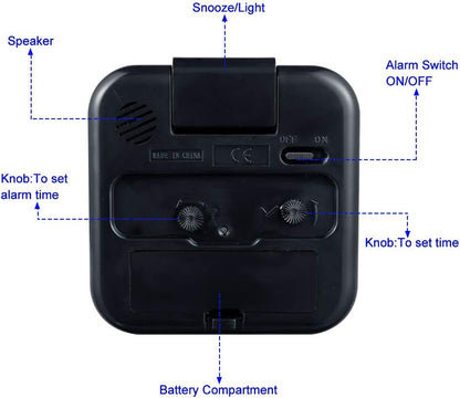 Small Battery Analog Alarm Clock Silent Non Ticking, Ascending Beep Sounds, Snooze,Light Functions (Black-B)