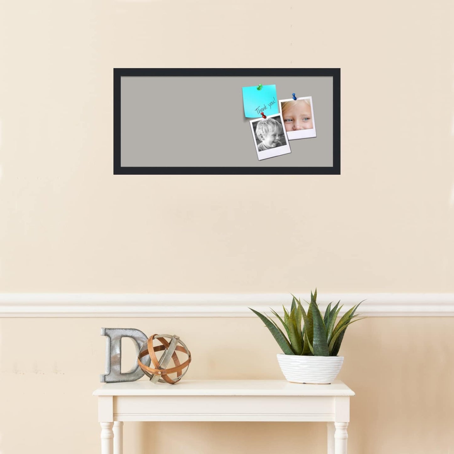 PinPix 28x12 Inch Cork Bulletin Board. This Decorative Framed Pin Board Comes with Dark Stone Design and a Satin Black Frame. Ideal for Home Office Decor or Message Board (PinPix-1808)