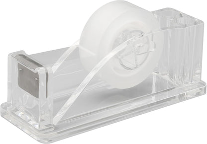 QILIMA Transparent Acrylic Tape Dispenser, Clear Tapes and Refillable Dispensers, Desktop Tape Dispenser Acrylic for Home,Tape Cutter Holder Fits Standard Tape Rolls, Office and School