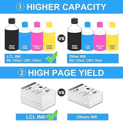 LCL 31 32XL Ink Bottle Set Refill Compatible with HP Smart Tank 7301 7001 7602 6001 5101 5102 5000 Plus 651 551 455 457 450 GT-5810 GT-5820 Printers (165ML 32XL Black,100ML 31 Color)