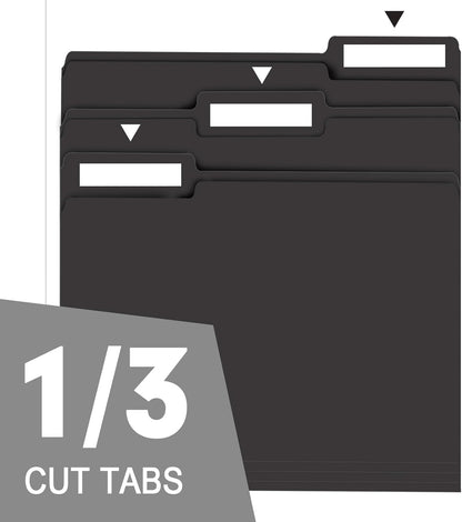 File Folder, RAZCC 150 Pack 1/3 Cut Tab File Folders Letter Size, Black Folders for Dcouments, Folders with Tab Great for Organizing and Easy File Storage