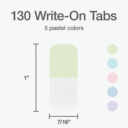 Redi-Tag Write-On Tabs, Permanent Adhesive Index Tabs, Assorted Pastel Colors: Pink, Purple, Blue, Teal, Green, 1" x 7/16", 130 Pack (1009306)