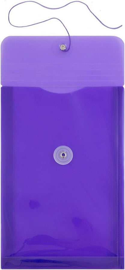 JAM PAPER Plastic Envelopes with Button & String Tie Closure - 6 1/4 x 9 1/4 - Purple - 12/Pack