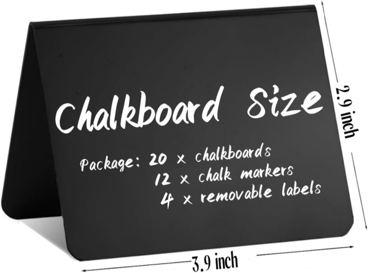 20 Pack Mini Chalkboard Signs Food Labels for Party Buffet, Reusable Small Chalk Boards for Birthday Bakery Wedding Table Signs Food Tags Place Cards with 12 Markers, 32 Blackboard Stickers