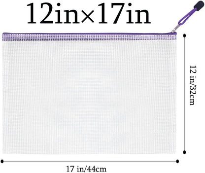 Mesh Zipper Pouch Bag,A3 Zipper Bag for Organizing Storage, Waterproof Zipper Pouch,17" x 12"/44cm x 32cm, File Bag for School and Office Supplies (Purple)