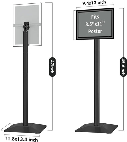 3Packs Heavy Duty Adjustable Pedestal Poster Sign Stand, 8.5x11 Aluminum Open Floor Standing Sign Holder for Vertical and Horizontal View Display (8.5x11,Black)