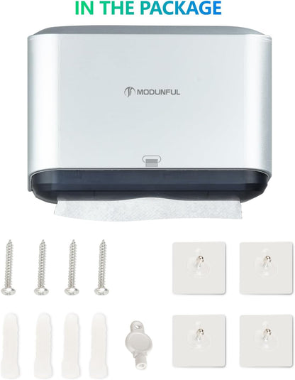 Trifold Hand Towel Dispenser for Bathroom - C Fold Paper Towel Dispenser Wall Mount with No-Hole Adhesive Installation, Compact 200 Sheets Large Capacity for Home, Apartment & RV